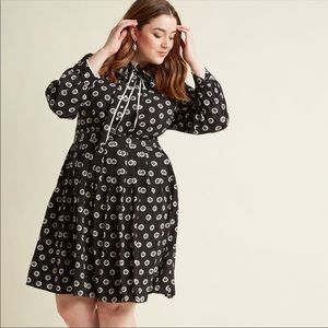 ModCloth black pleated dress with tie neck